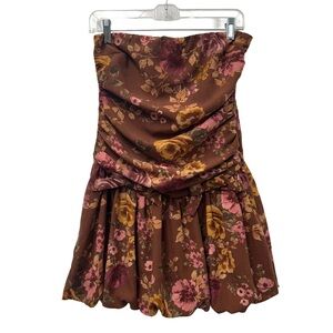 Jessica Simpson Brown Floral Strapless Dress